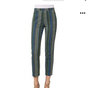 Akris Punto Blue & Green Vertical Stripe Straight-Leg Pants